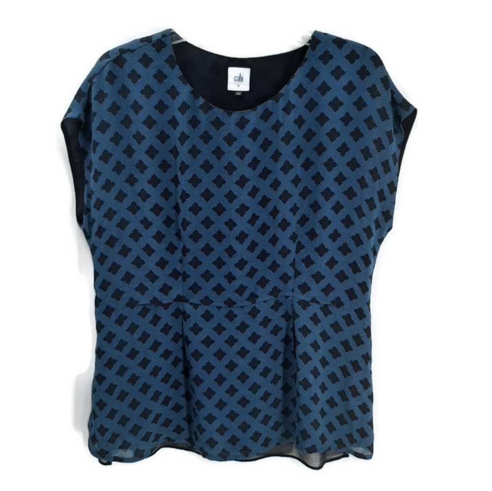 CAbi Pacific blue Foulard split black  top Medium - Picture 3 of 11